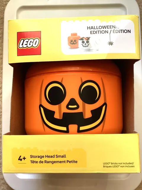 NEW Lego Storage Head Small Halloween Pumpkin ~ Orange Jack O Lantern NEW NIB