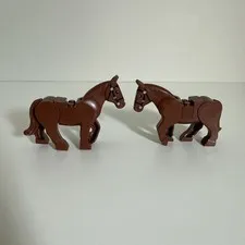 LEGO Brown Horse Minifigure w/ Movable Legs Black Bridle LOTR Western Farm Qty 2