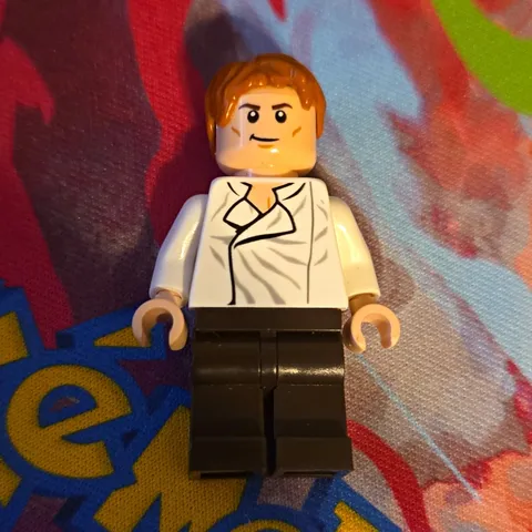 LEGO Minifigure Brown Hair White Shirt Black Legs Figure Plastic Character