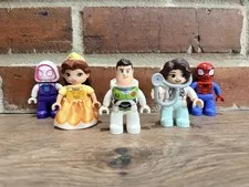 Lot Of 5 Lego Duplo Minifigs: Spiderman, Belle, Buzz Lightyear, Ghost Spider,Dr.