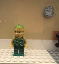 LEGO Minifigure w/ Green Spiky Hair Tan Ninja Mask Teal Outfit Plastic