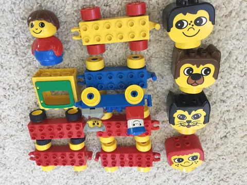 Duplo LEGO 2 x 6  Train Car Base Lot of 7 EUC Part 2312 Yellow Blue Red