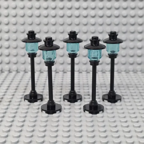 Lot of 5 Lego Street Light Pole Lamp Trans-Light Blue Globe Round Base City Town