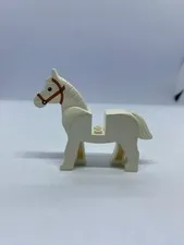 LEGO Minifig Animal - White Horse Circle Eyes with Orange Bridle NO SADDLE