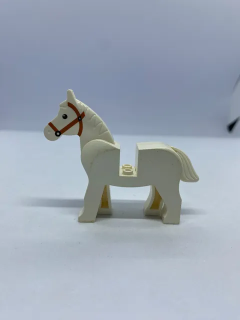 LEGO Minifig Animal - White Horse Circle Eyes with Orange Bridle NO SADDLE