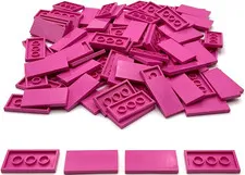 Lego 100 New Dark Pink Tiles Flat Smooth 2 x 4 Parts