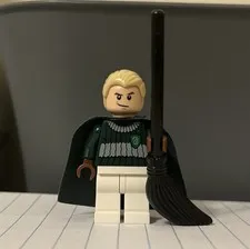 Lego Harry Potter Draco Malfoy Quidditch Uniform W/ Black Broom And Cape