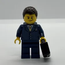 LEGO City Businessman Minifigure in Dark Blue Pinstripe Suit w/ Briefcase
