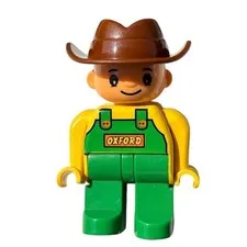 Vintage 90s Duplo Lego Figure Oxford Cowboy Farmer Green Overalls Town Community