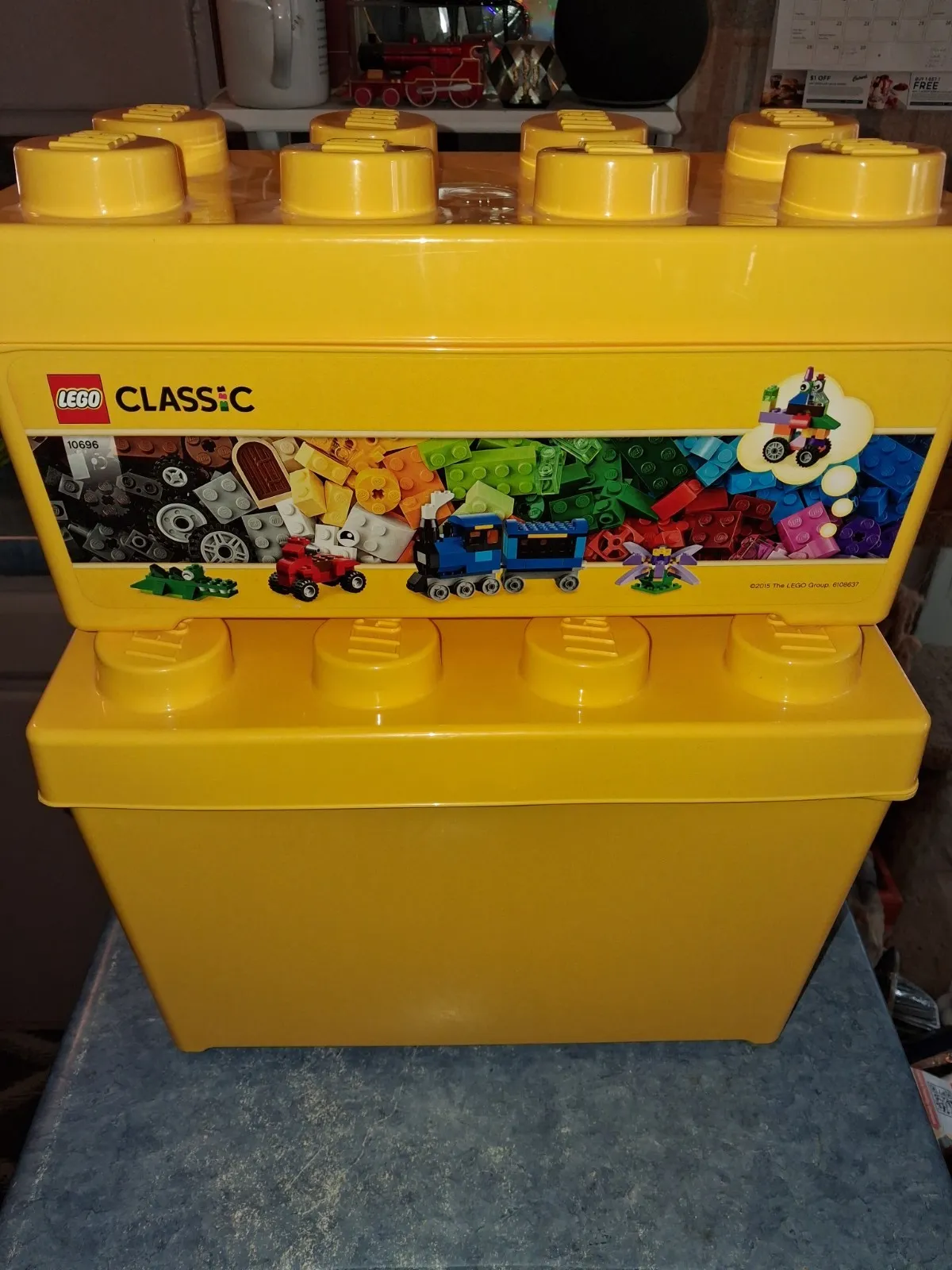 Set Of 2 LEGO Storage Brick Case 8 Stud Large Yellow Container 2012 9" & 6" Tall