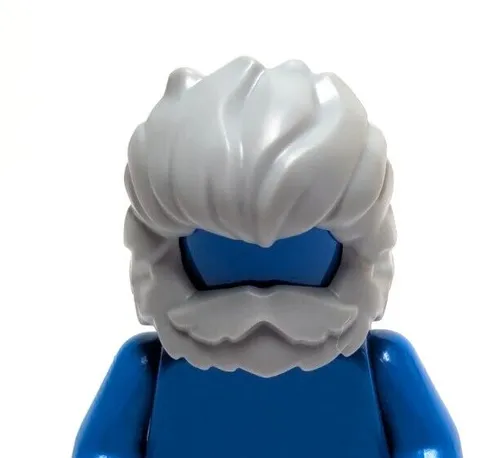 Lego - Minifigure Hair - Light Grey, Beard, Moustache, Wavy