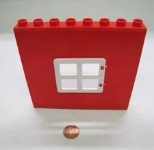 Lego Duplo Red Wall W/ White Window Opening 1X8X8 House Building Part Hinge #2