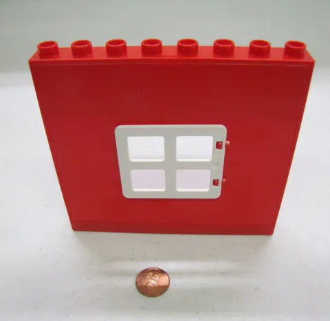 Lego Duplo Red Wall W/ White Window Opening 1X8X8 House Building Part Hinge #2