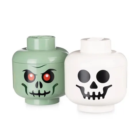 SMALL Lego Halloween Special Edition Storage Head New set of 2 Zombie/Skeleton