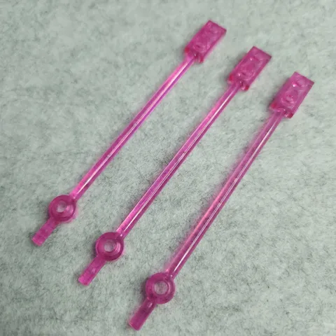 LEGO 99784 Bar 12L with 1 x 2 Plate End 1 x 1 Round Plate End Trans Dark Pink x3