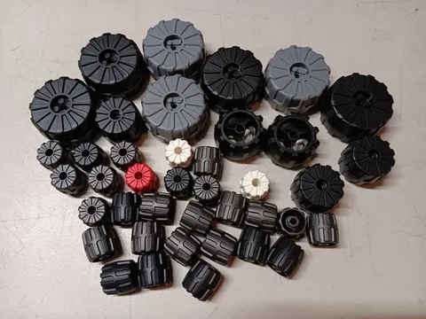 LEGO BULK LOT 40 HARD PLASTIC WHEELS SMALL MEDIUM LARGE MIXED COLORS