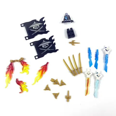Lego Ninjago Lot of Weapons Flags Flames 1 Top 1 Pants WYSIWYG