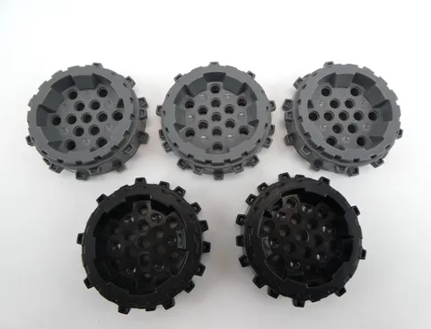 Lego Lot of 5 Wheel Hard Plastic w/ Small Cleats Gray, Black ~ Part # 64711