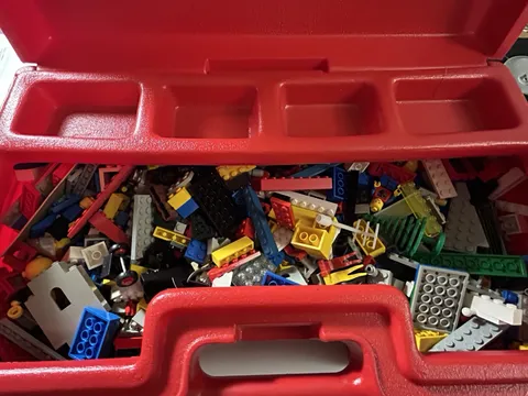 Vintage Lego Red Carrying Case Box with Legos And Figures Castle, Space, More