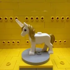 Lego New White Magical Unicorn White Horse Foal Golden Long Gold Mane Animal