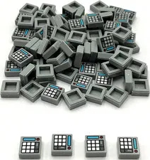 Lego 100 New Light Bluish Gray Tiles 1 x 1 with Silver Keypad Buttons Parts
