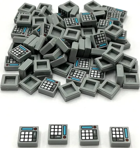 Lego 100 New Light Bluish Gray Tiles 1 x 1 with Silver Keypad Buttons Parts