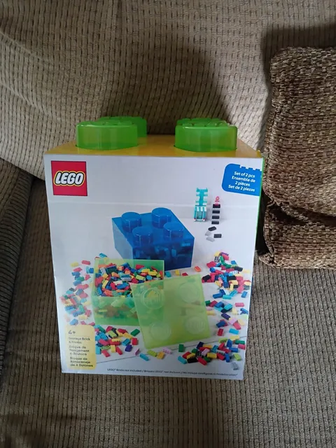 LEGO Stackable Storage Brick 4 Knobs 2-Pack Green & Blue Unopened New