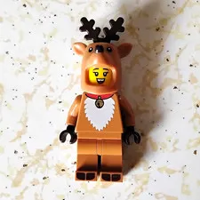 LEGO Reindeer Costume Minifigure with Antlers Brown Suit Black Hands