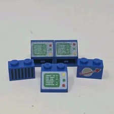 LEGO 5x Lot Classic Space Blue 1x2 Printed Logo Computer Inverted Vintage