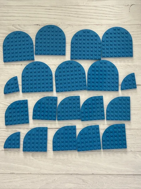 LEGO DARK AZURE BLUE LOT 19 PCS 8X8 6X6 4X4 ROUND CORNER PLATE AZUR VARIETY