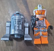 LEGO Star Wars Minifigure Lot Astromech Droid & Orange Pilot w/ Helmet Blaster