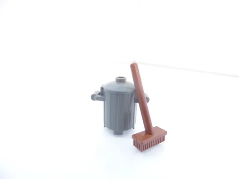 Lego Dark Bluish Gray garbage can and broom