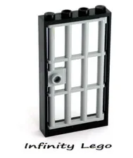 4 LEGO Black Window / Door Frame 1x4x6 & Light Grey Door Jail Bars 60596 92589