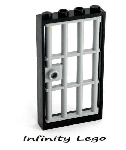 4 LEGO Black Window / Door Frame 1x4x6 & Light Grey Door Jail Bars 60596 92589