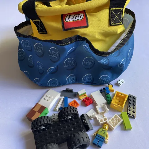 Lego Storage Bin Bucket Travel Collapse Bag Carry Organizer Yellow Blue Tote &