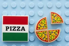Lego Lot Of 4 Pizza SLICES + 1 BOX PIZZA Tiles New City Food Print ~*FREE SHIP*~