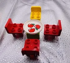 Lego Duplo Snow White Apple Table Chairs Red Yellow