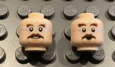 LEGO 1 Two Sided Light Nougat Flesh Head, Surprised  / Grin,  Glasses, Mustache