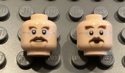 LEGO 1 Two Sided Light Nougat Flesh Head, Surprised  / Grin,  Glasses, Mustache
