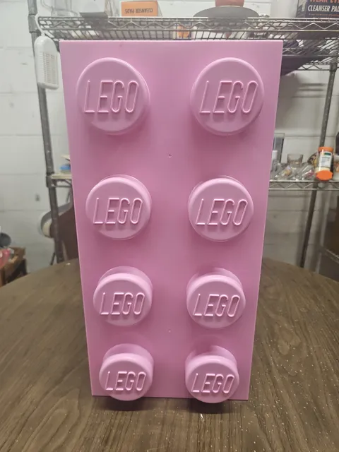 LEGO PINK 8 Knob Stackable Storage Brick Container Block Approx 10" x 19" x 7"