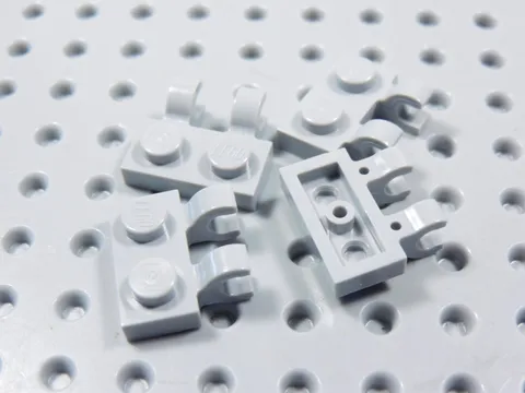 LEGO Lot of 4 Light Bluish Gray 1x2 Modified Plates w/ 2 Clips on Side BR