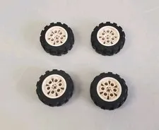 Lego Technic 20x30 Balloon Off Road Tires 4266 White Rims Replacement Set Of 4