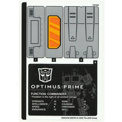 new LEGO Sticker Sheet from Optimus Prime set 10302