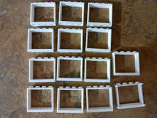 13 LEGO Shutterless White Windows 1x4x3 & 1 Shutter Tab Window FRAMES -14 Total