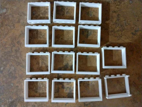 13 LEGO Shutterless White Windows 1x4x3 & 1 Shutter Tab Window FRAMES -14 Total