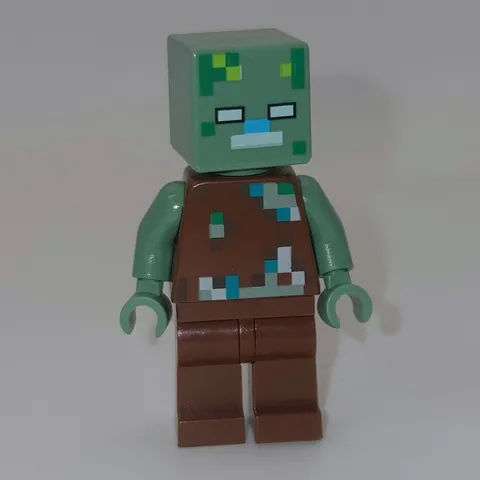 LEGO Minecraft Zombie Minifigure Brown Outfit Green Head and Arms