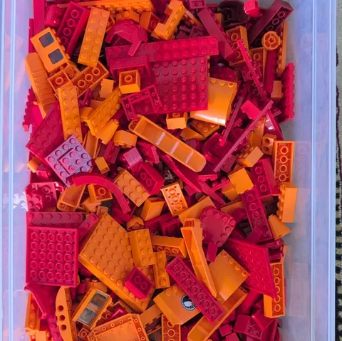 LEGO Bulk Lot Red, Orange Blocks, Plates,Etc..Tiles, Singles,Glass 3.8 Lbs.