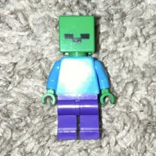 LEGO Minecraft Zombie Minifigure Green Head Blue Shirt Purple Legs