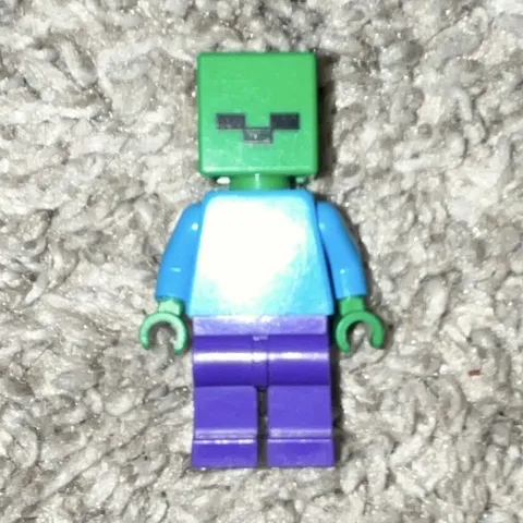 LEGO Minecraft Zombie Minifigure Green Head Blue Shirt Purple Legs