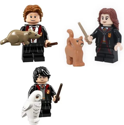 LEGO Harry Potter, Hermione & Ron minifigures & their pet rat, cat and owl - New